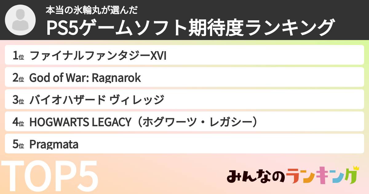 本当の氷輪丸さんの「PS5ゲームソフト期待度ランキング」