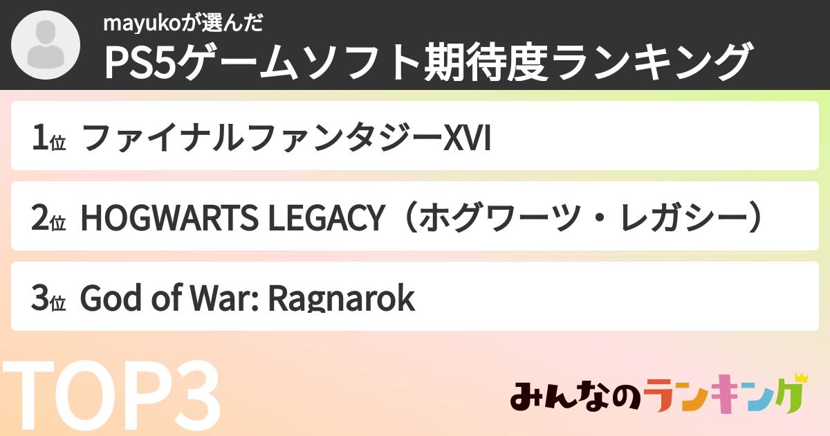 mayukoさんの「PS5ゲームソフト期待度ランキング」