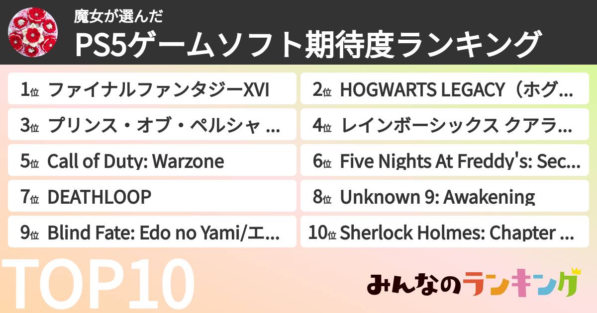 魔女さんの「PS5ゲームソフト期待度ランキング」