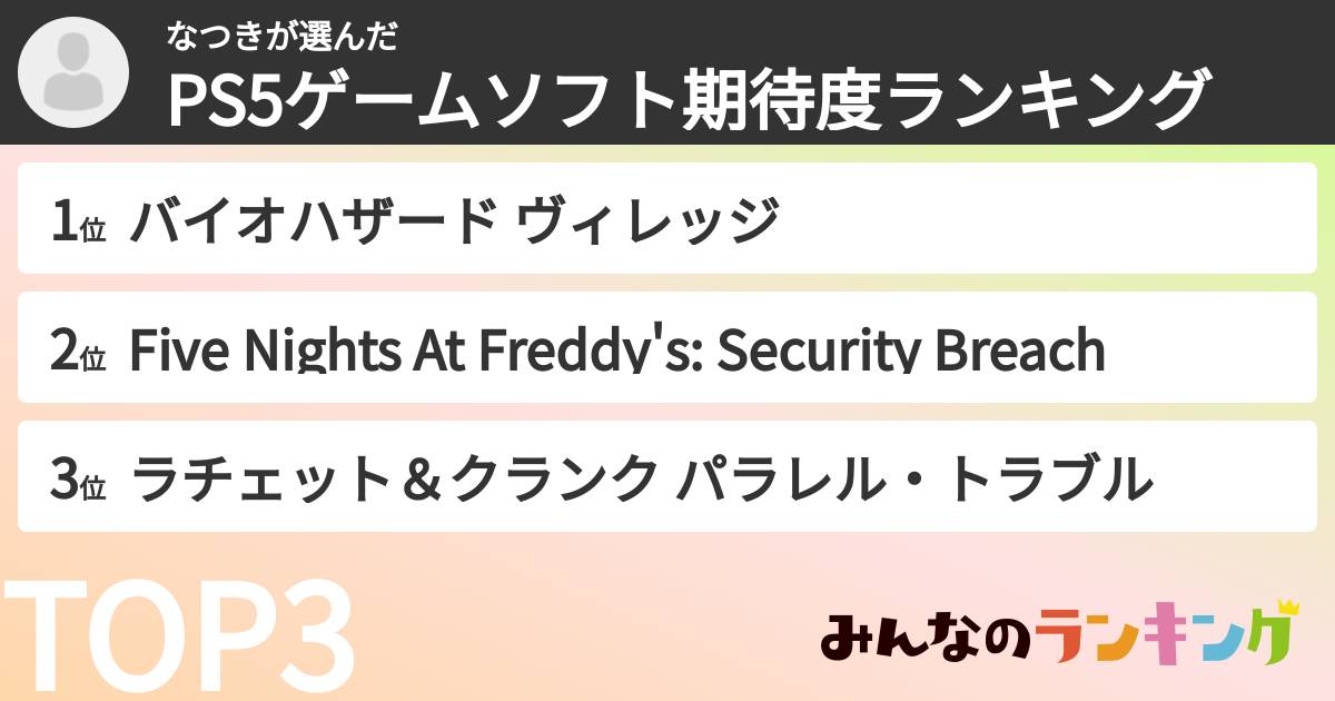 なつきさんの「PS5ゲームソフト期待度ランキング」