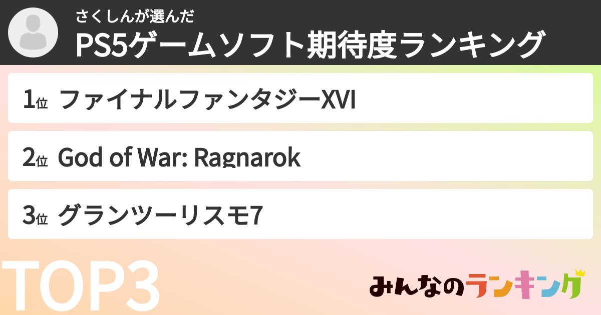 さくしんさんの「PS5ゲームソフト期待度ランキング」