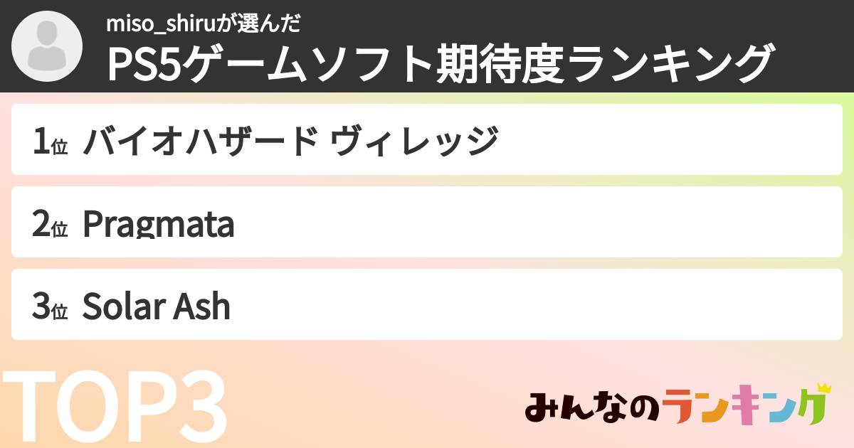 miso_shiruさんの「PS5ゲームソフト期待度ランキング」