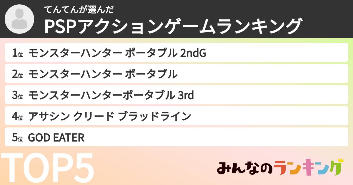 てんてんさんの「PSPアクションゲームランキング」