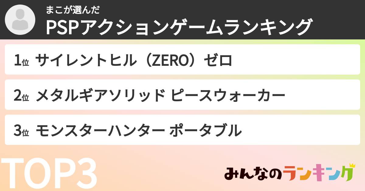 まこさんの「PSPアクションゲームランキング」