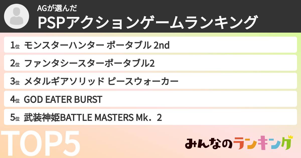 AGさんの「PSPアクションゲームランキング」