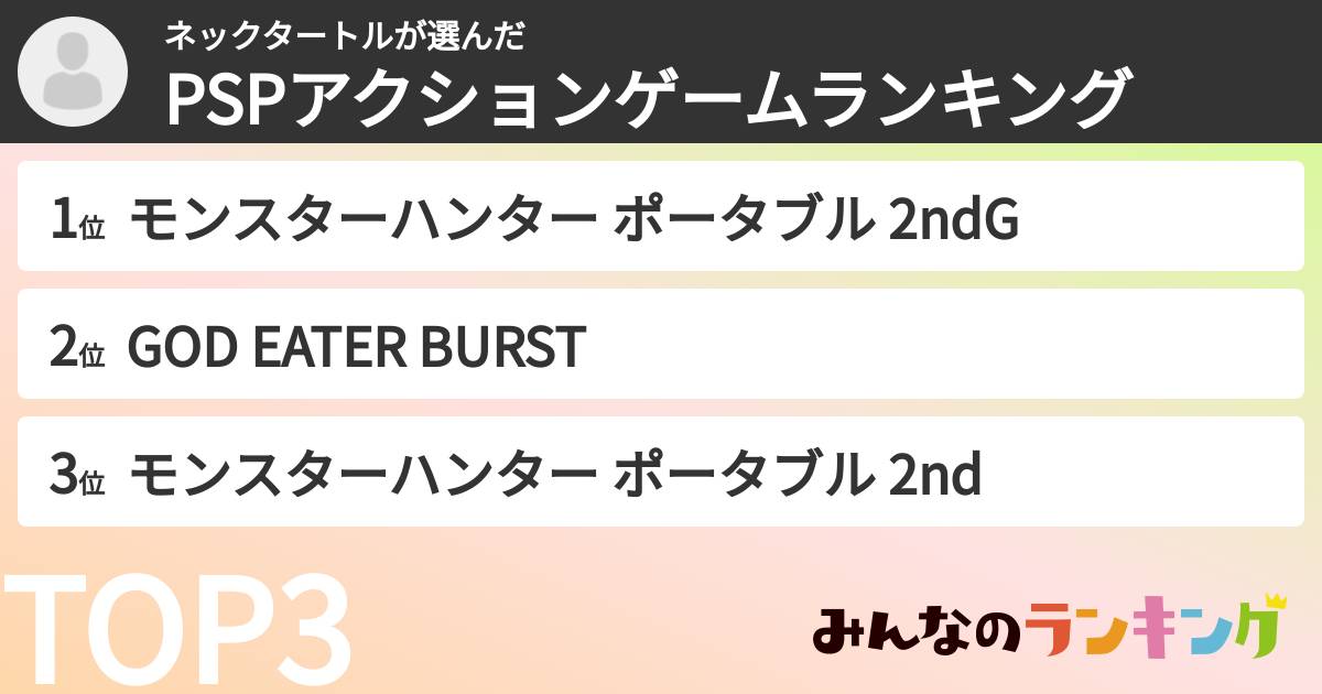 ネックタートルさんの「PSPアクションゲームランキング」