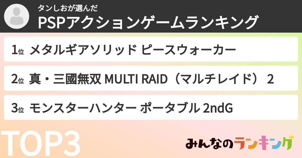 タンしおさんの「PSPアクションゲームランキング」