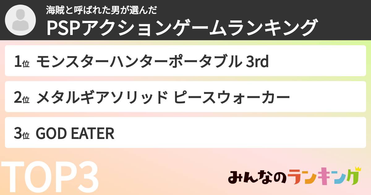 海賊と呼ばれた男さんの「PSPアクションゲームランキング」