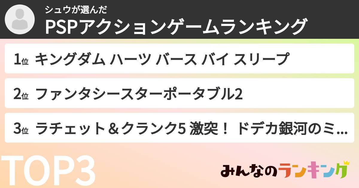 シュウさんの「PSPアクションゲームランキング」
