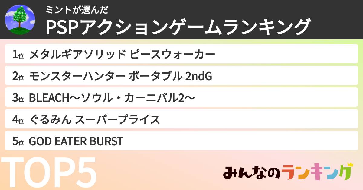 ミントさんの「PSPアクションゲームランキング」