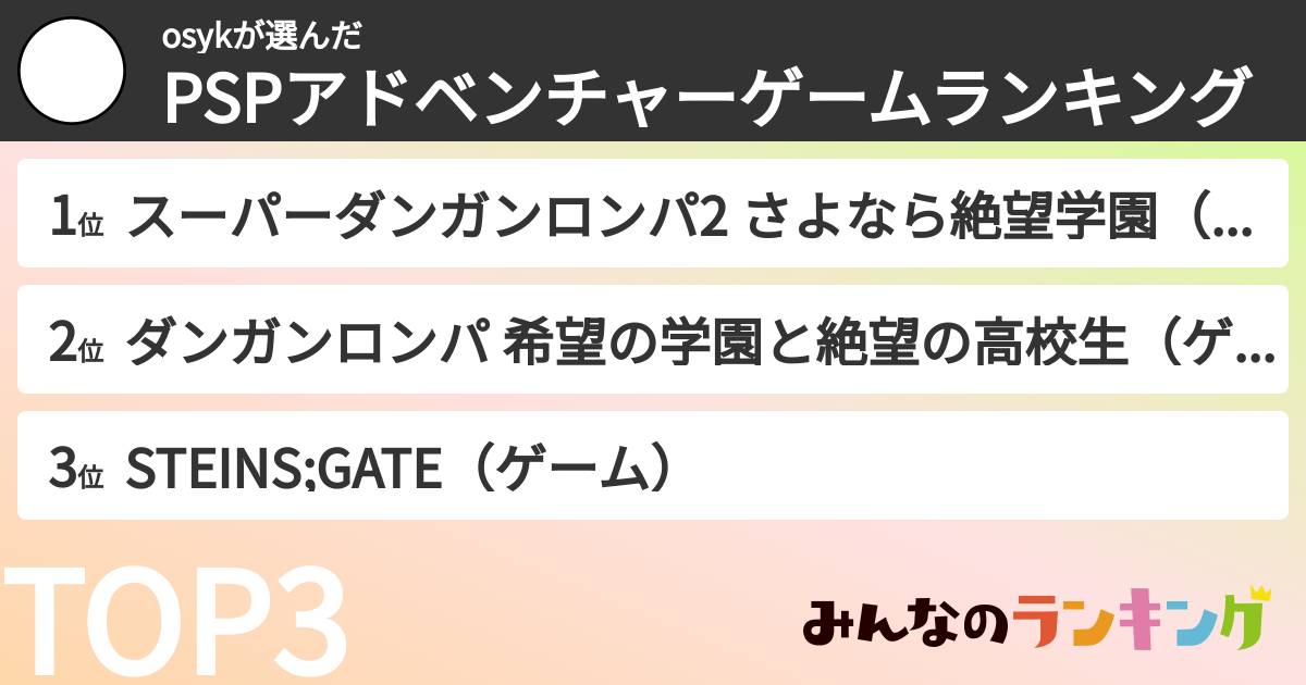 osykさんの「PSPアドベンチャーゲームランキング」