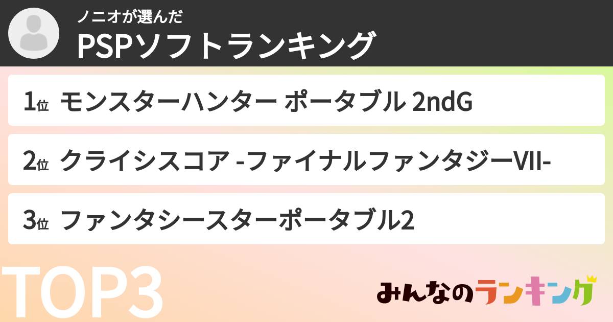 ノニオさんの「PSPソフトランキング」