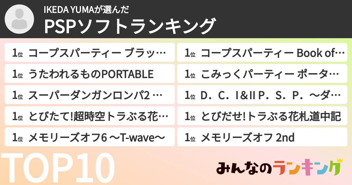IKEDA YUMAさんの「PSPソフトランキング」
