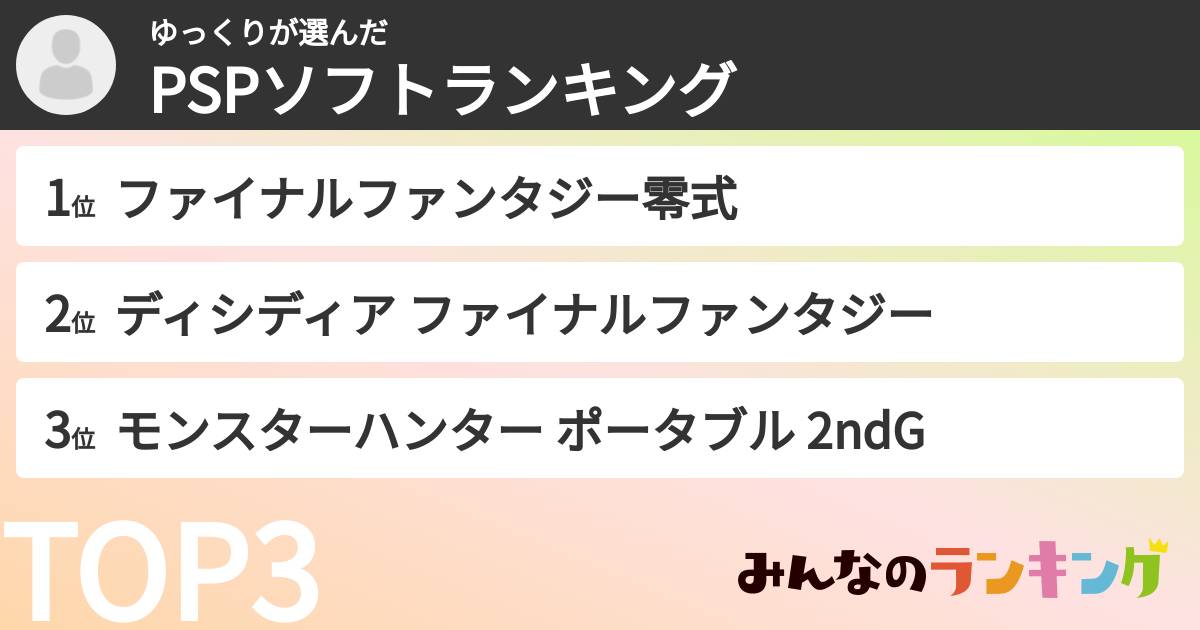 ゆっくりさんの「PSPソフトランキング」