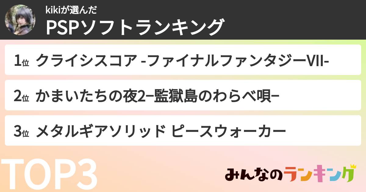 kikiさんの「PSPソフトランキング」