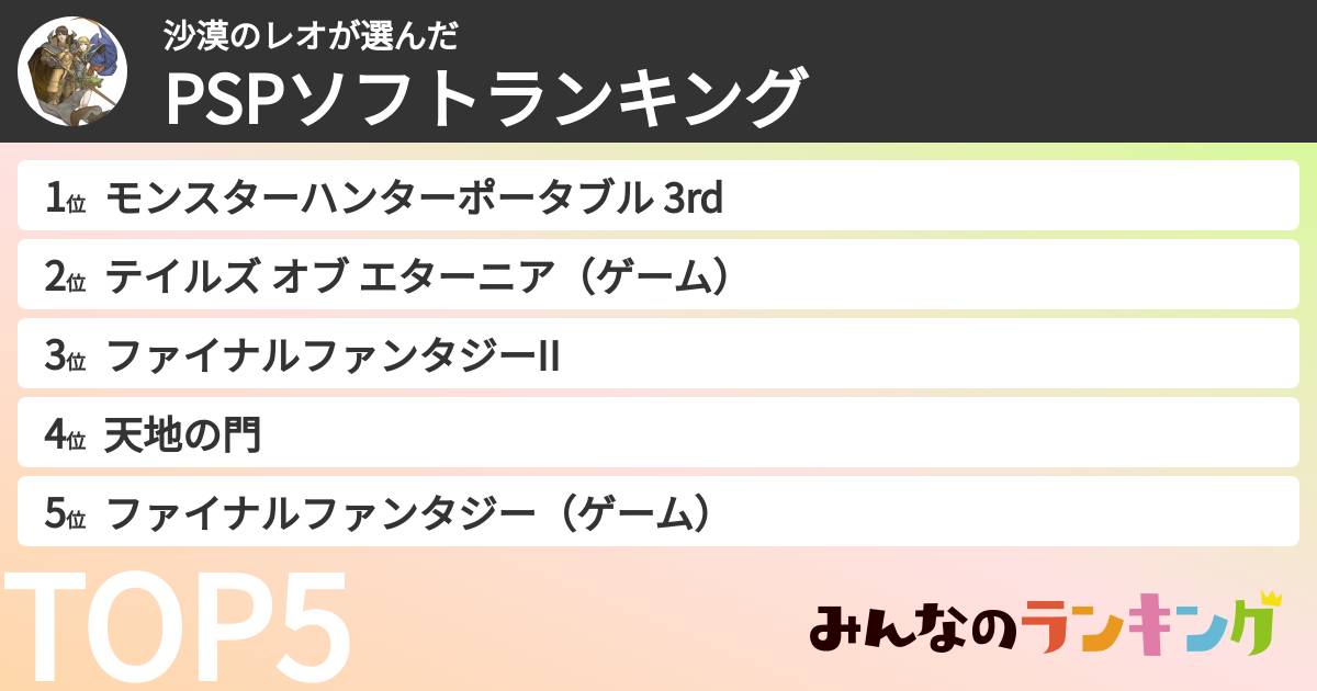 沙漠のレオさんの「PSPソフトランキング」