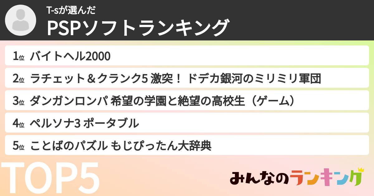 T-sさんの「PSPソフトランキング」