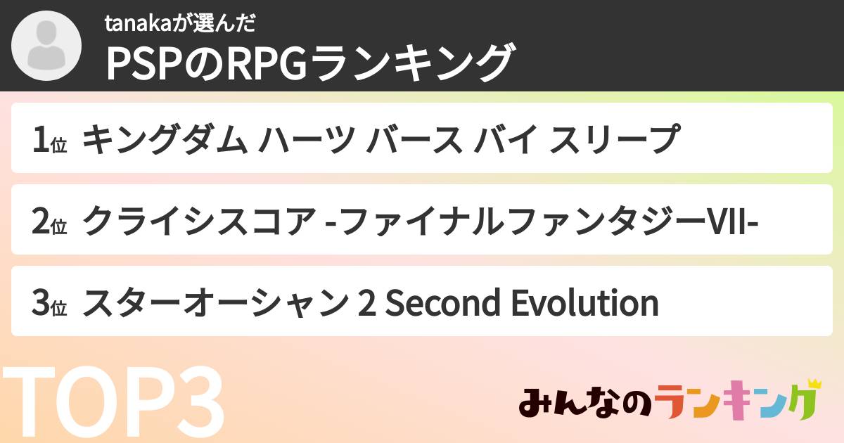tanakaさんの「PSPのRPGランキング」