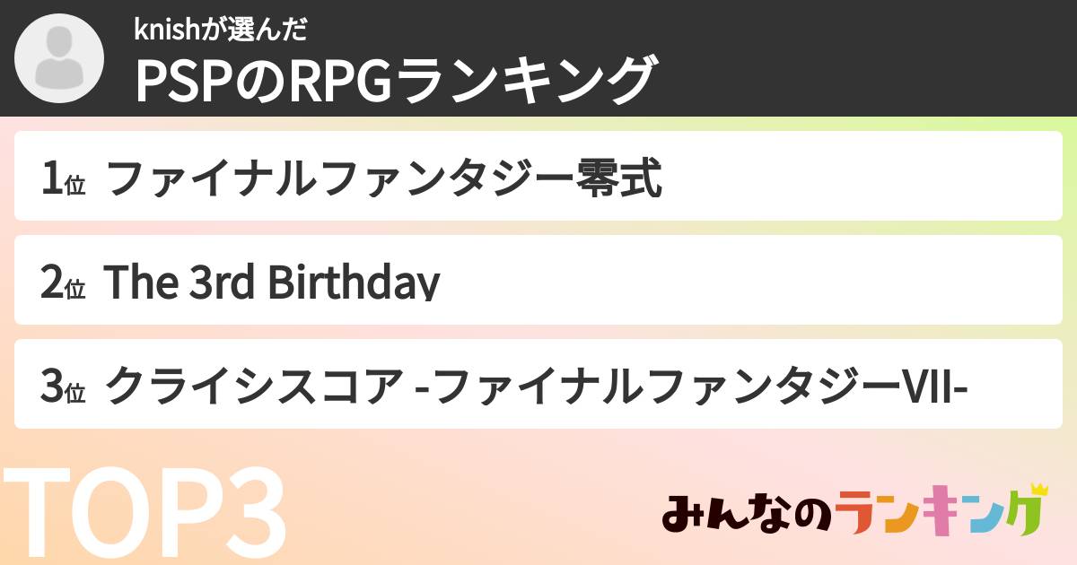 knishさんの「PSPのRPGランキング」