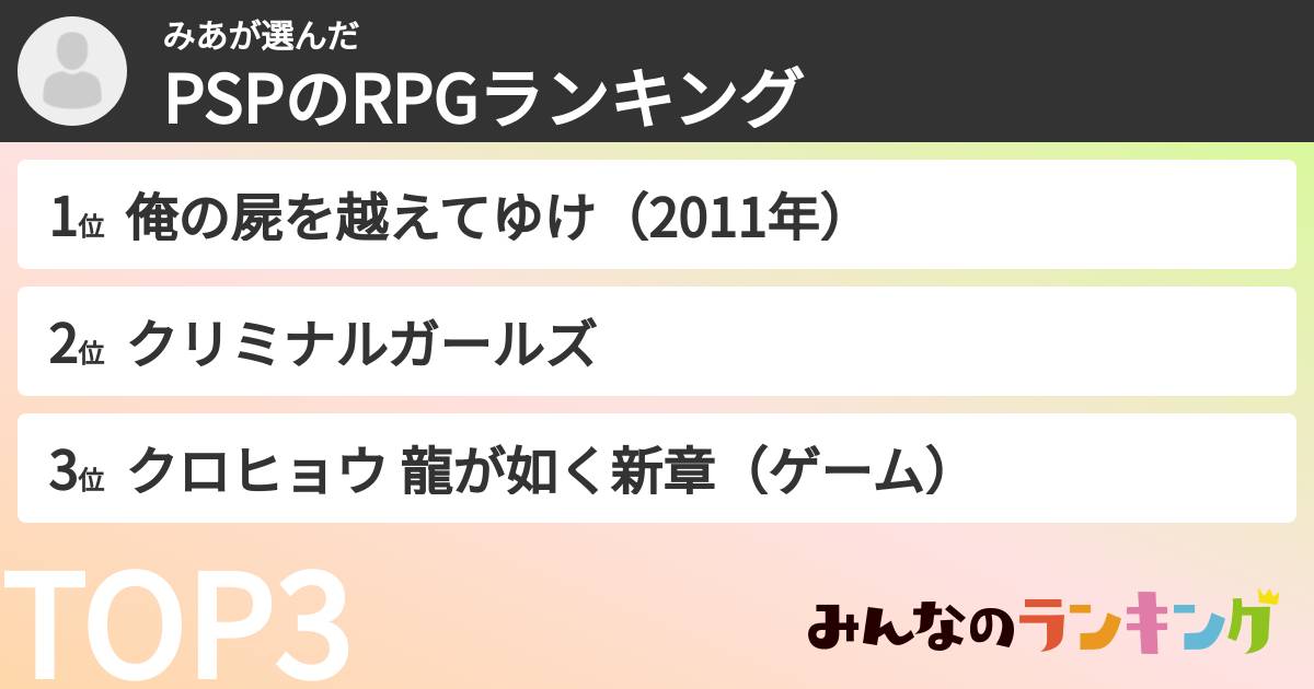みあさんの「PSPのRPGランキング」
