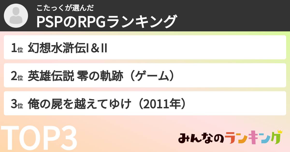 こたっくさんの「PSPのRPGランキング」