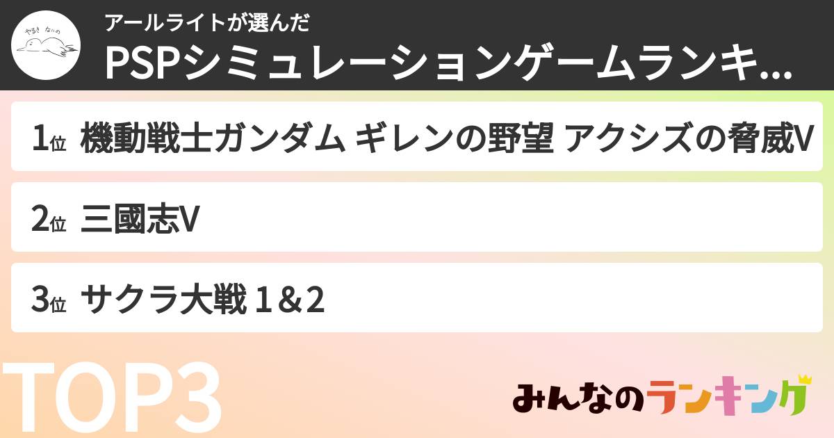 アールライトさんの「PSPシミュレーションゲームランキング」