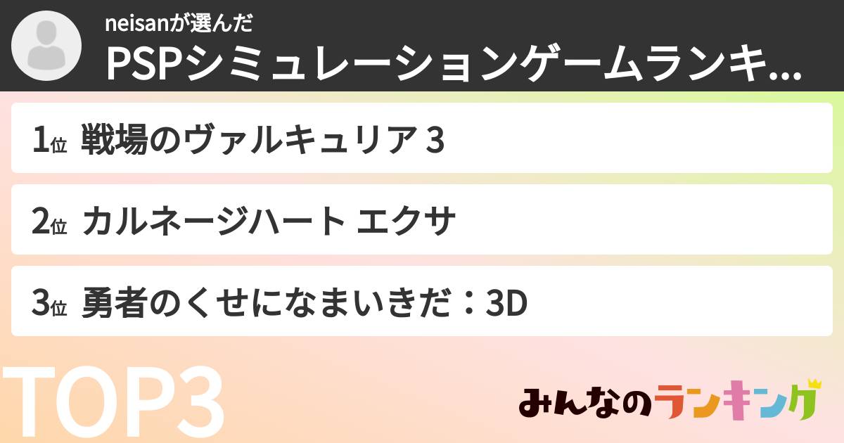 neisanさんの「PSPシミュレーションゲームランキング」
