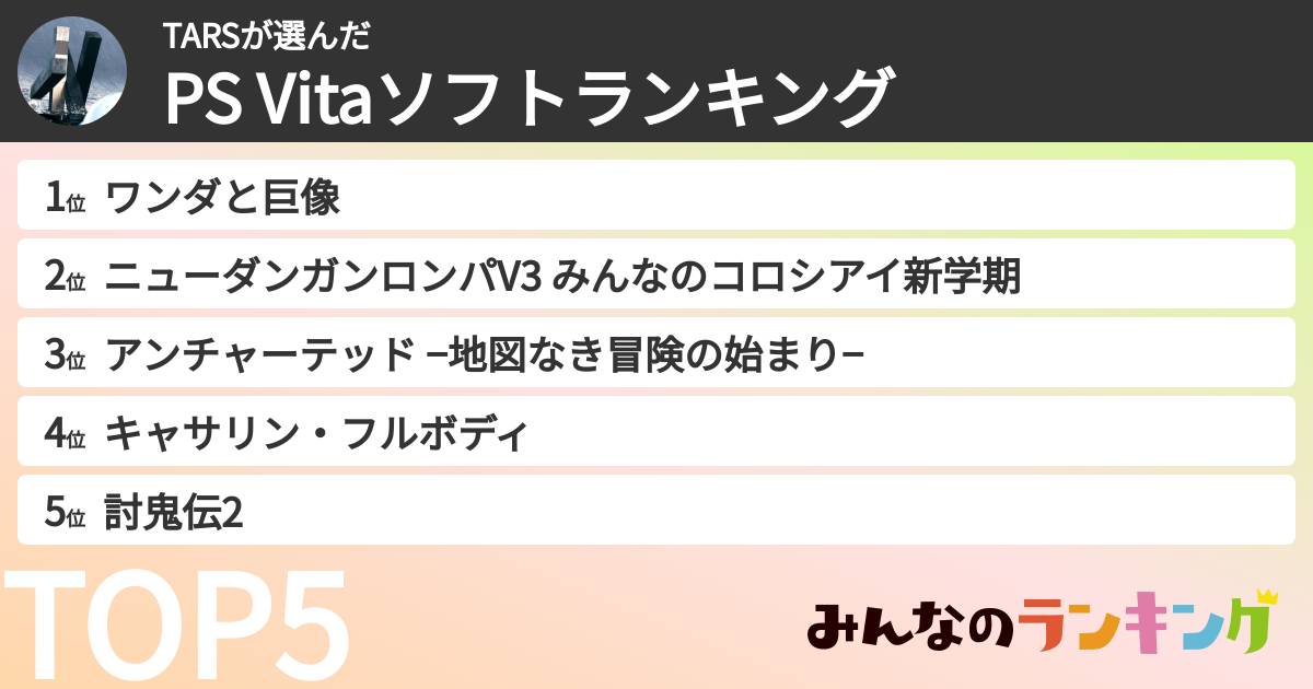 TARSさんの「PS Vitaソフトランキング」