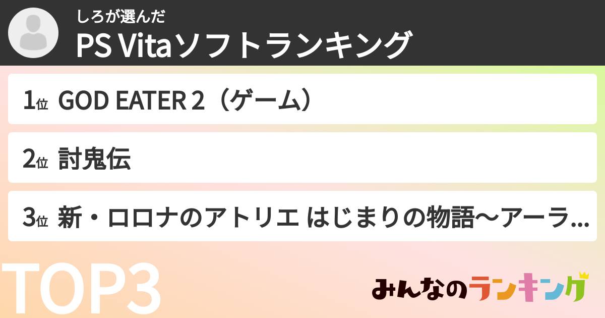しろさんの「PS Vitaソフトランキング」
