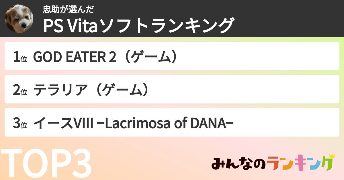忠助さんの「PS Vitaソフトランキング」