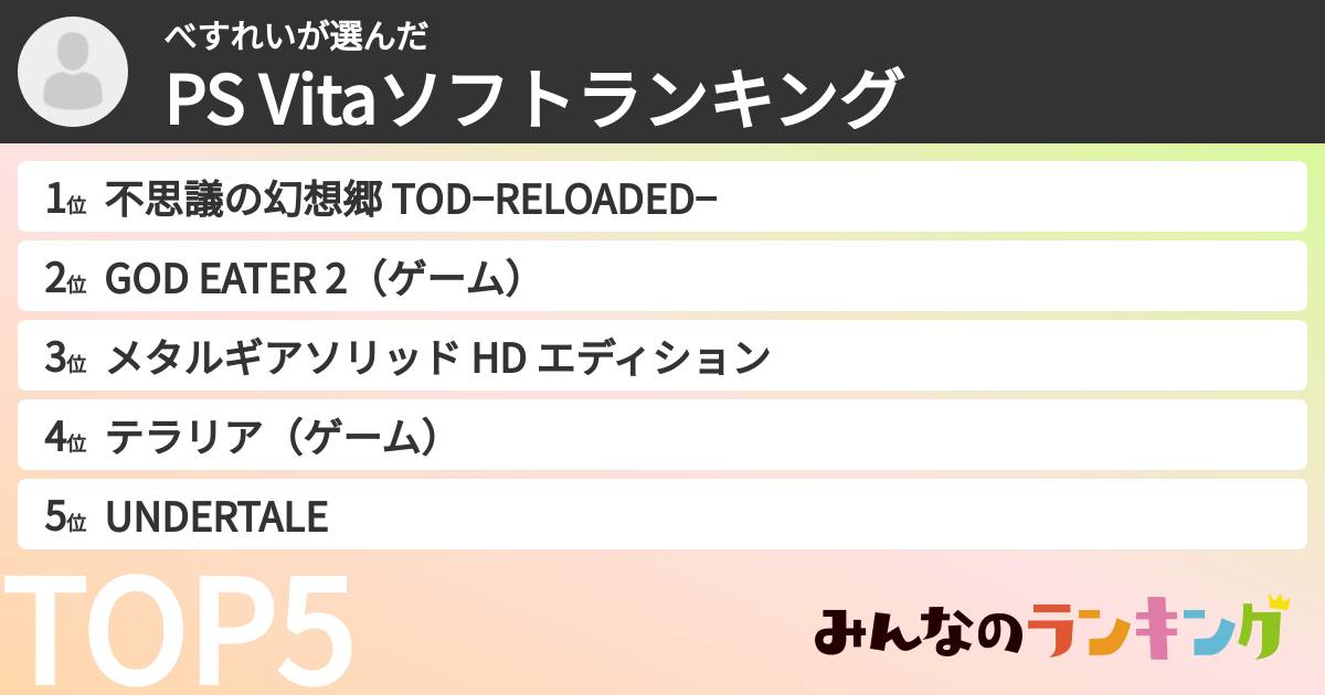 べすれいさんの「PS Vitaソフトランキング」