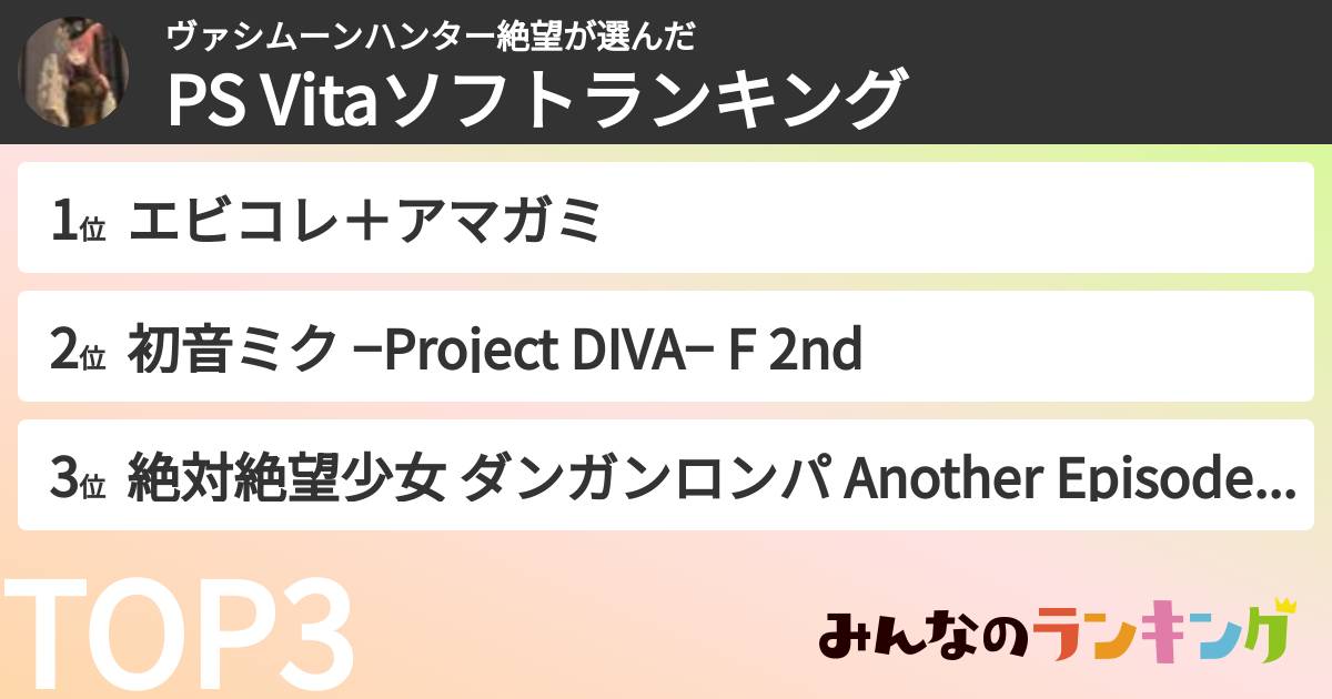 ヴァシムーンハンター絶望さんの「PS Vitaソフトランキング」