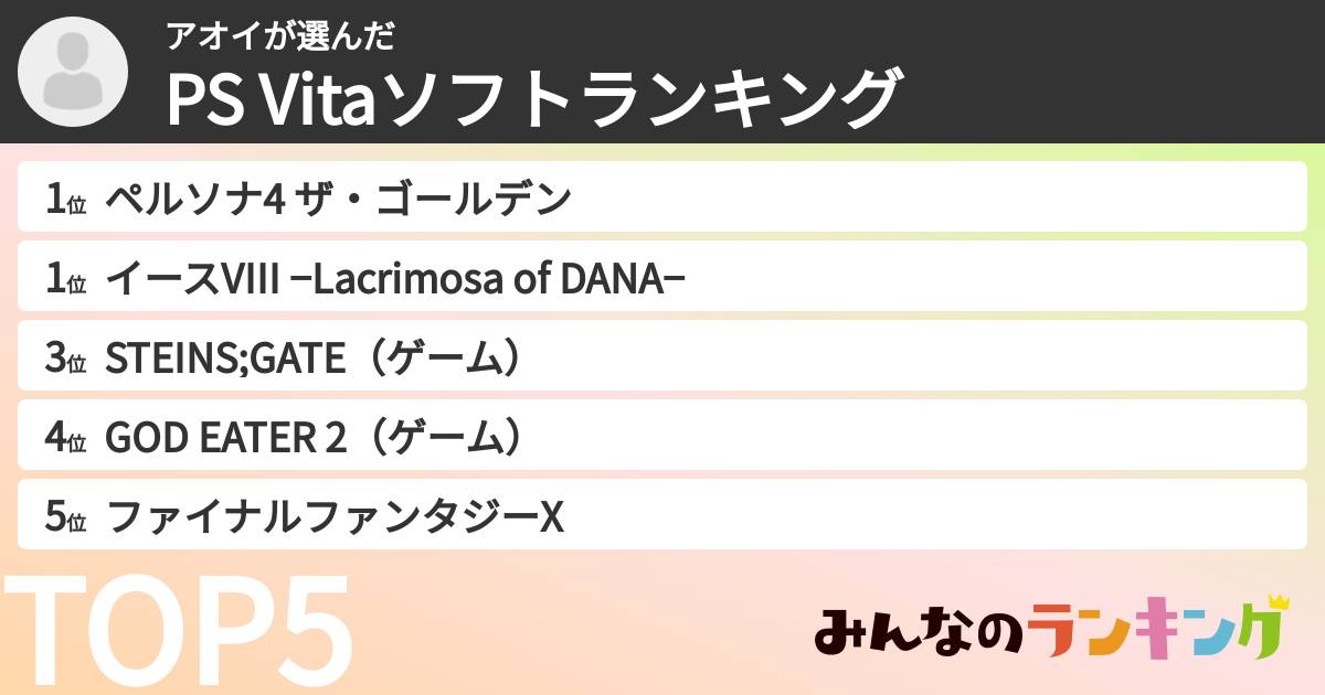 アオイさんの「PS Vitaソフトランキング」