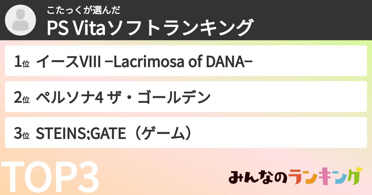 こたっくさんの「PS Vitaソフトランキング」