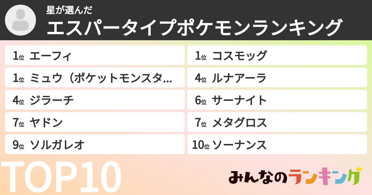 星さんの「エスパータイプポケモンランキング」