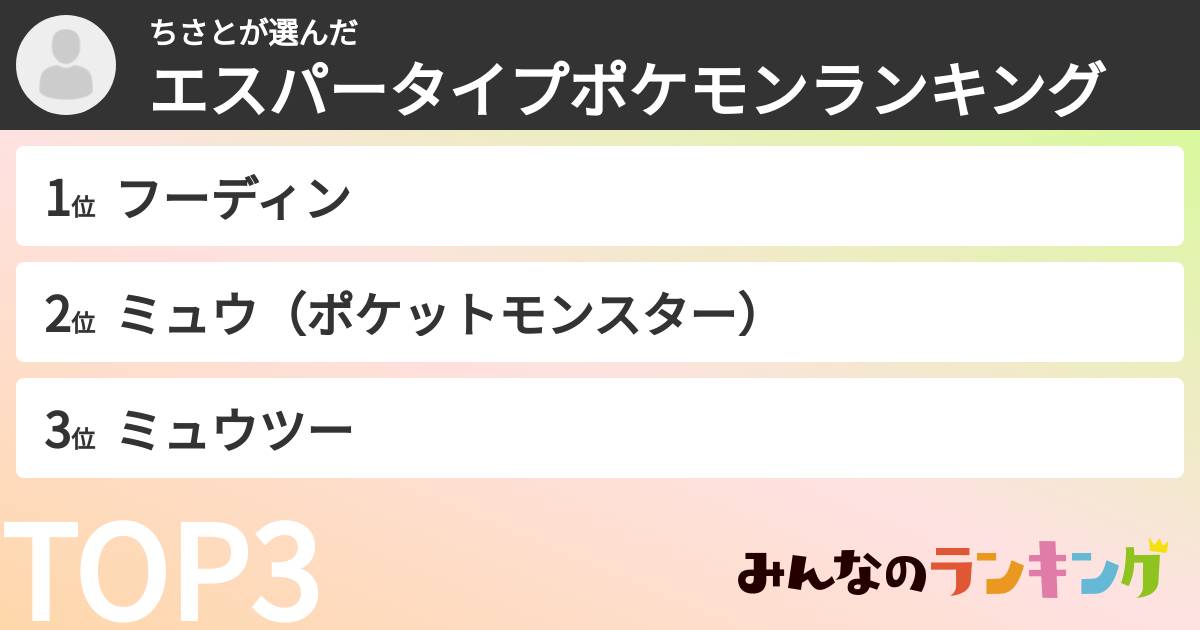 ちさとさんの「エスパータイプポケモンランキング」