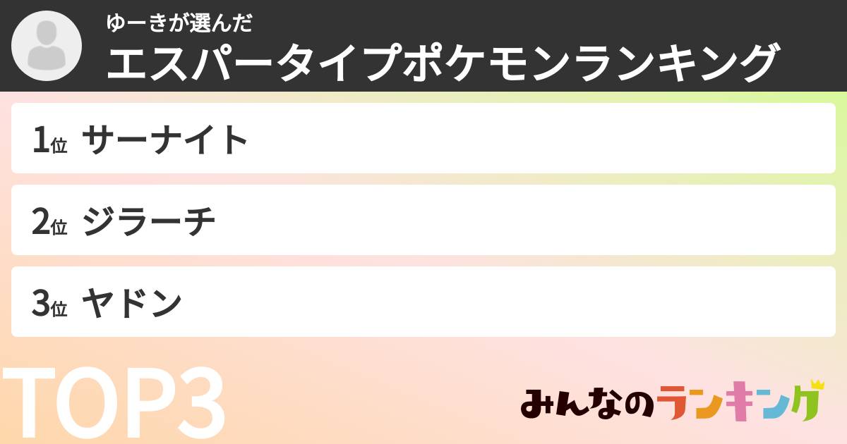 ゆーきさんの「エスパータイプポケモンランキング」