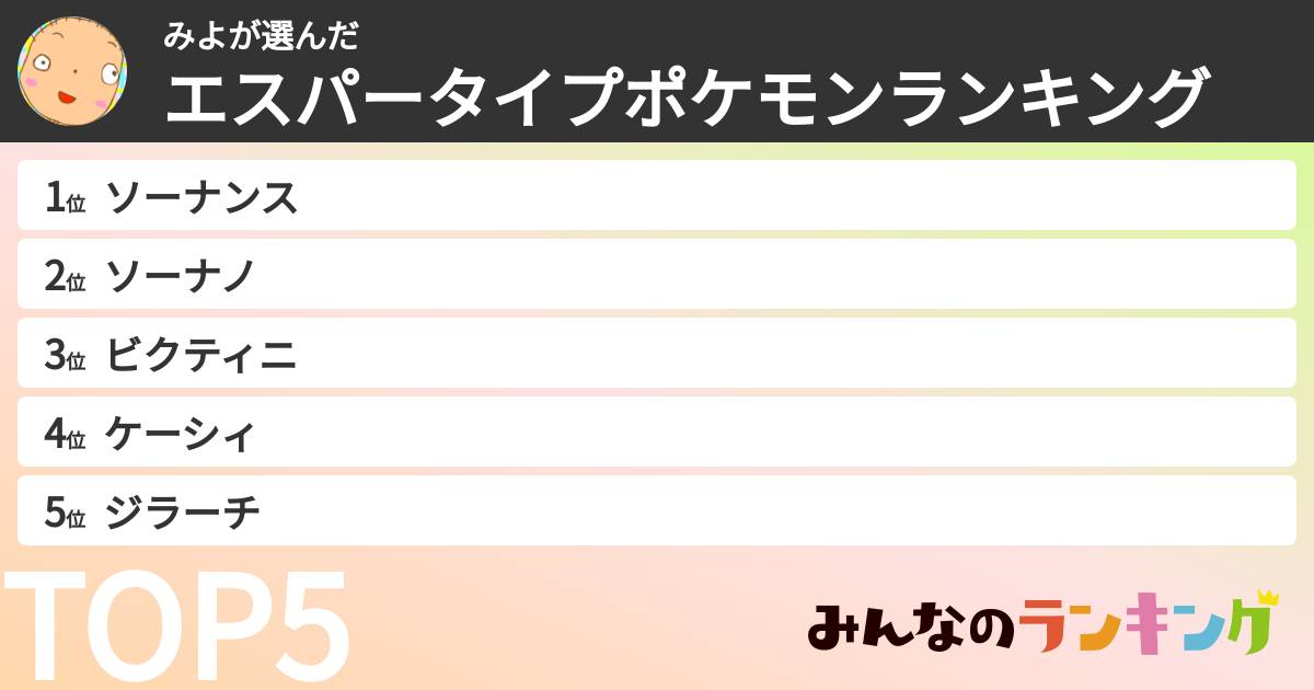 みよさんの「エスパータイプポケモンランキング」