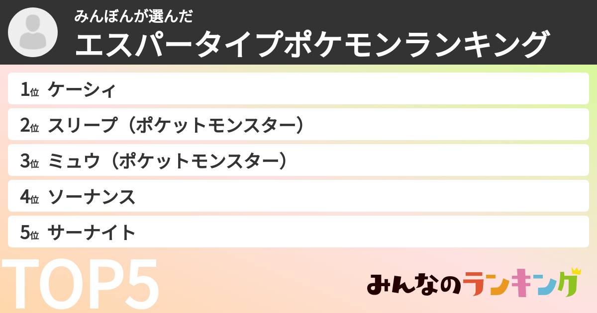みんぼんさんの「エスパータイプポケモンランキング」