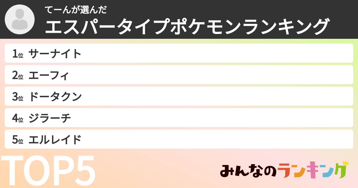 てーんさんの「エスパータイプポケモンランキング」