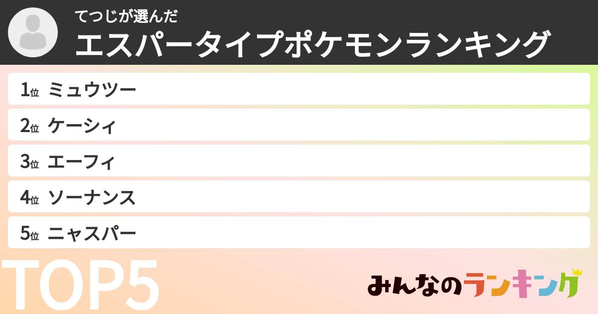 てつじさんの「エスパータイプポケモンランキング」