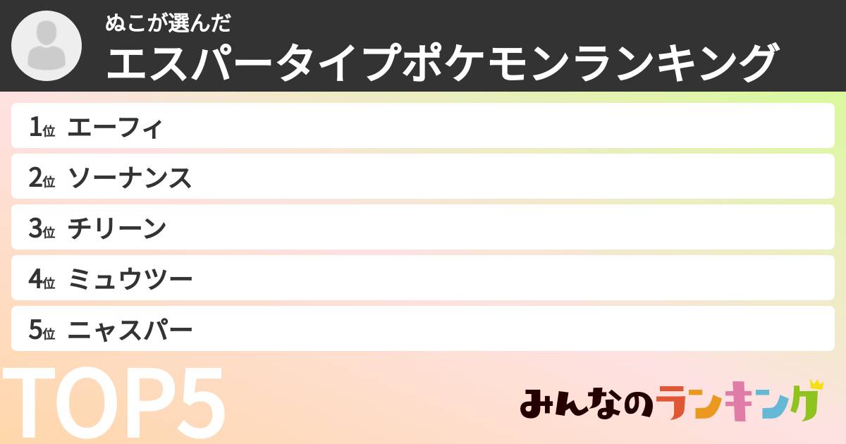 ぬこさんの「エスパータイプポケモンランキング」