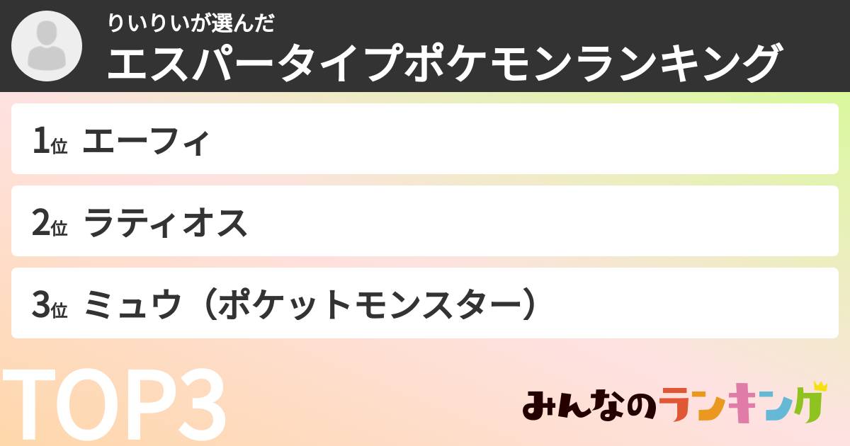 りいりいさんの「エスパータイプポケモンランキング」