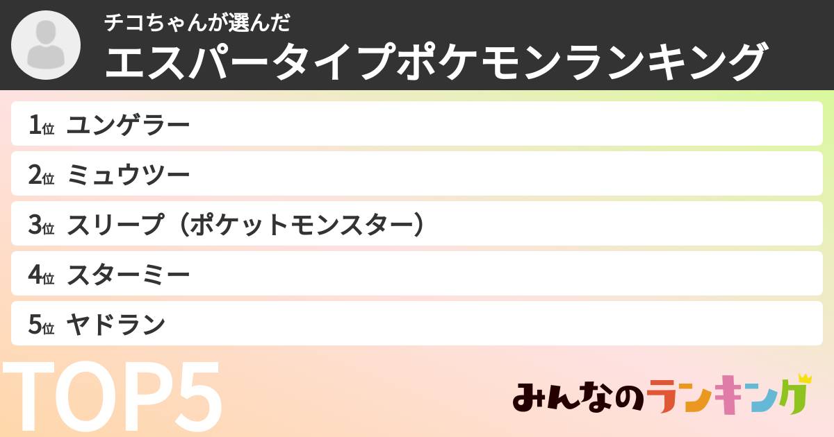 チコちゃんさんの「エスパータイプポケモンランキング」