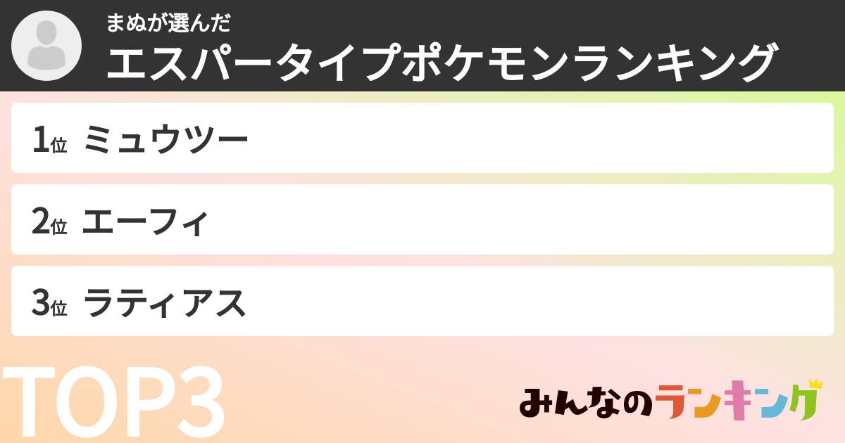 まぬさんの「エスパータイプポケモンランキング」