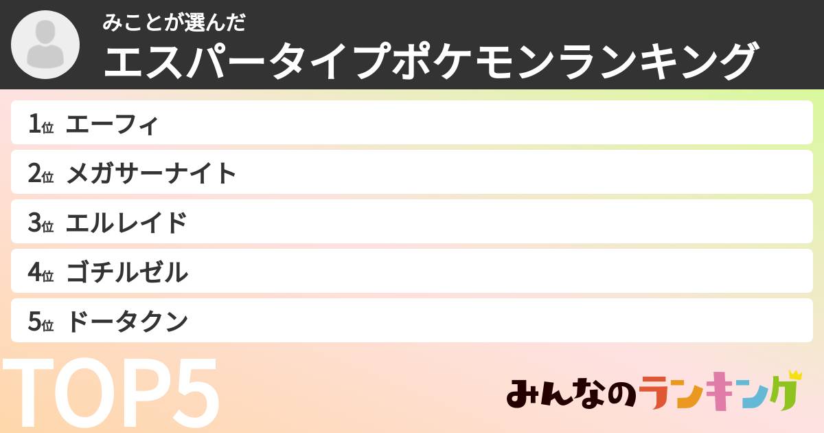 みことさんの「エスパータイプポケモンランキング」