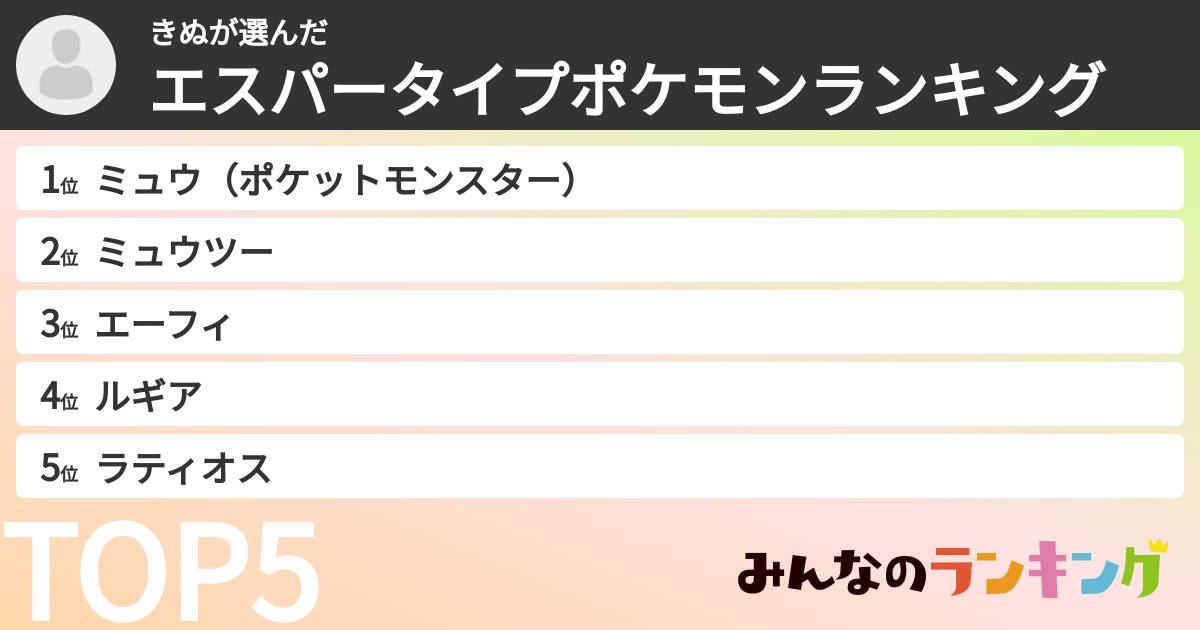 きぬさんの「エスパータイプポケモンランキング」