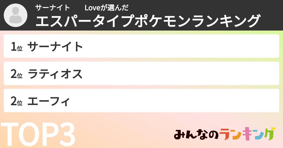 サーナイト　　Loveさんの「エスパータイプポケモンランキング」