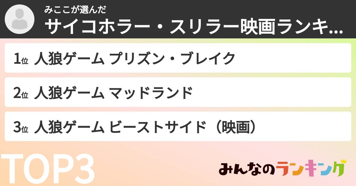 みここさんの「サイコホラー・スリラー映画ランキング」