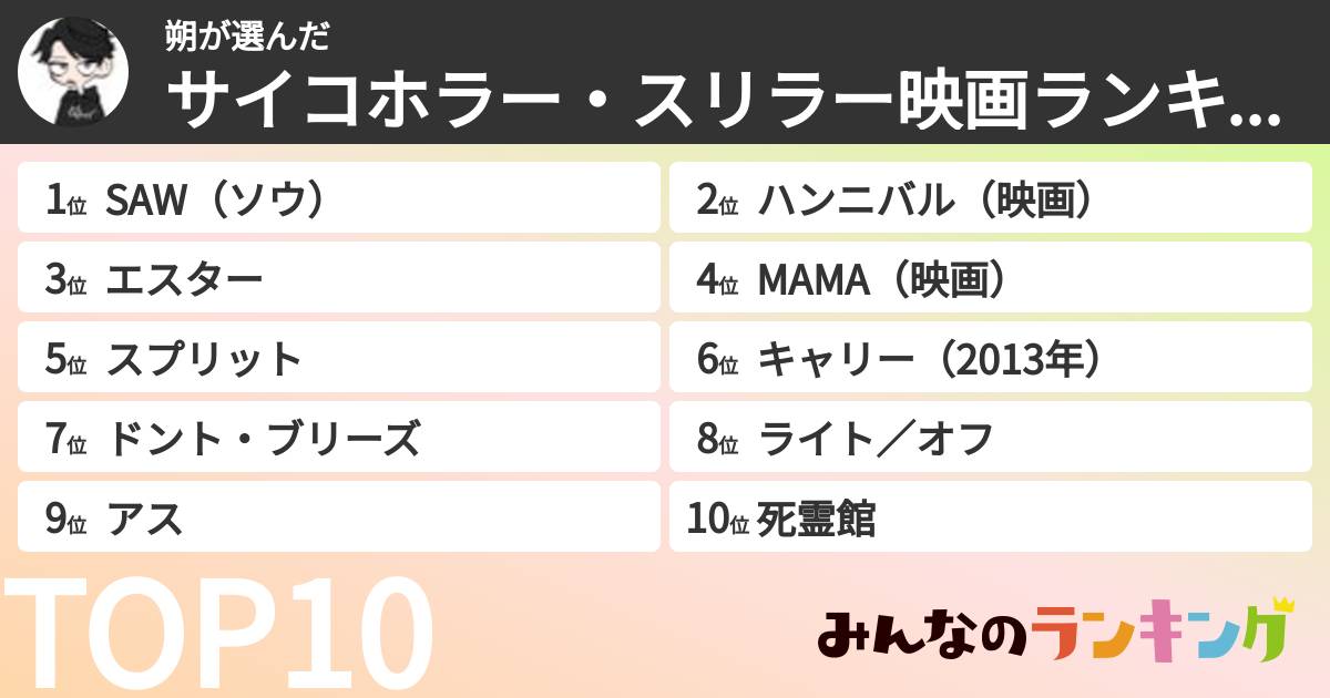 朔さんの「サイコホラー・スリラー映画ランキング」